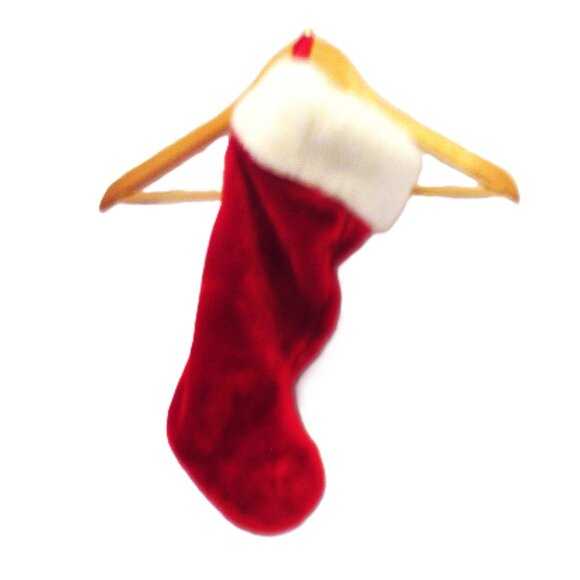 Red plushy with broad white furry band Christmas stocking for your fireplace - Picture 2 of 4